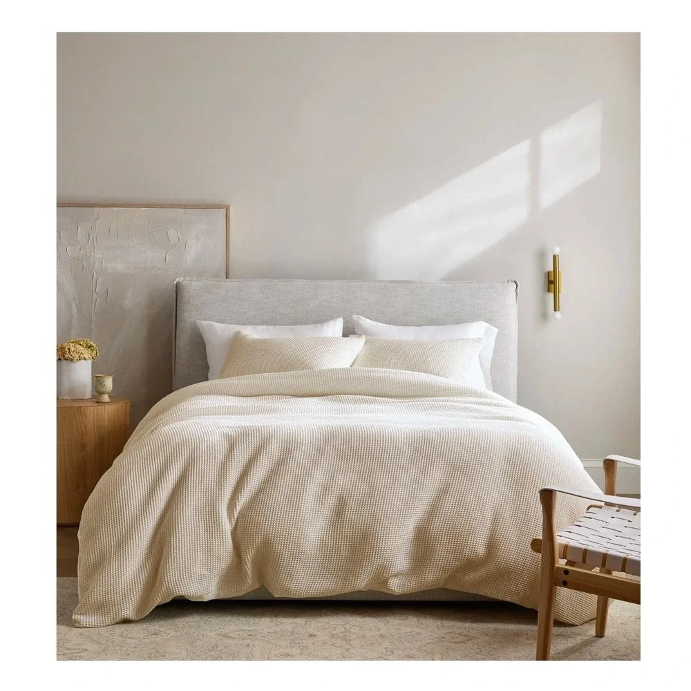 Quince Queen Organic Waffle Duvet Cover Set Undyed Off White
